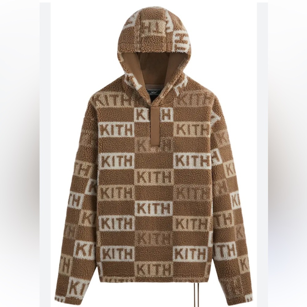 Kith Merrick Sherpa Logo Tan and White Logo Fleece Pullover, new without tags